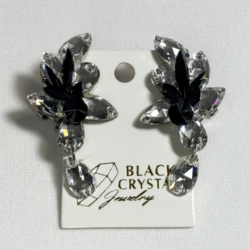 Kolczyki do tańca z cyrkonii - Crystal/Jet Black