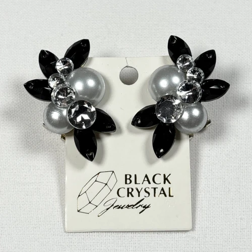 Kolczyki do tańca z cyrkonii - Jet Black/Crystal/Pearl