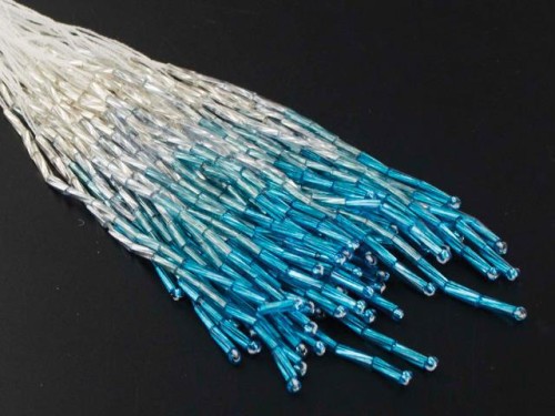 Frędzle cieniowane z pałeczek - Silver / Aquamarine